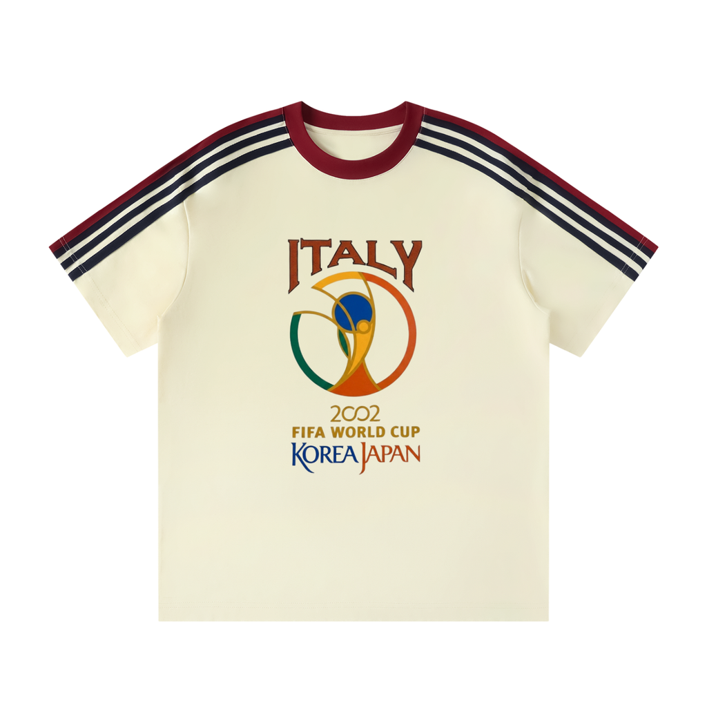 2002 KOREA/JAPAN Unisex Colorblock Striped T-Shirt