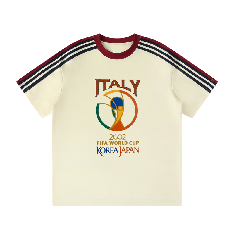 2002 KOREA/JAPAN Unisex Colorblock Striped T-Shirt