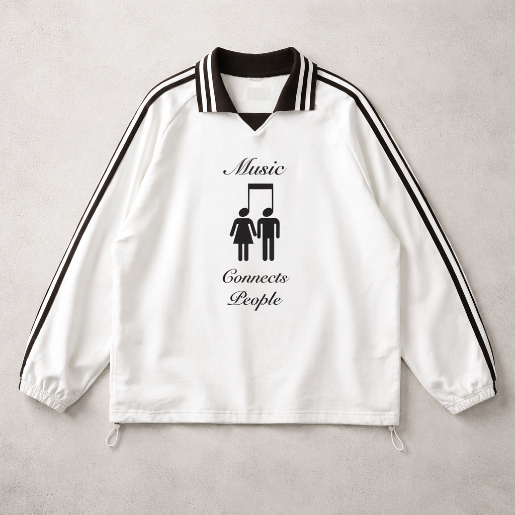 MUSIC CONNECTS PEOPLE Striped Lapel Collar Sweatshirt