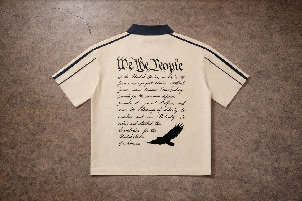 'WE THE PEOPLE' Collar Short-Sleeve Polo Shirt